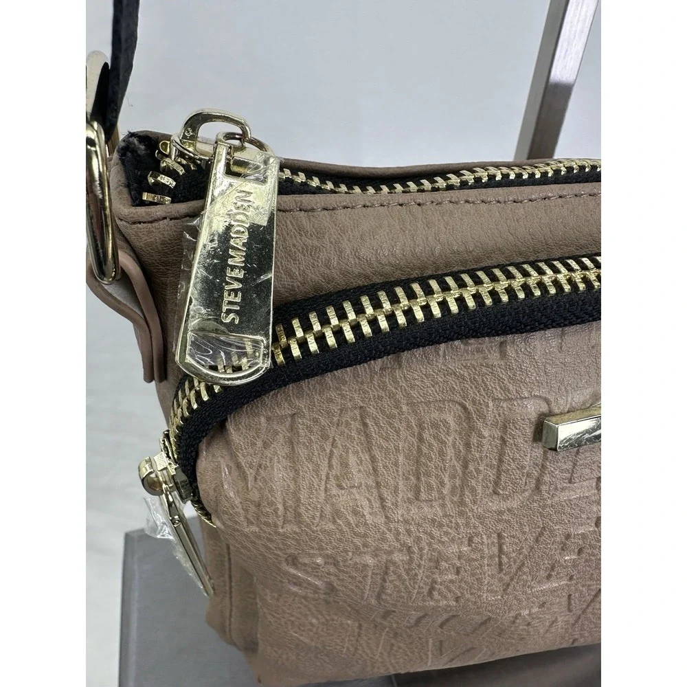 Steve Madden Tan Satchel Crossbody Purse Spell Out Black Gold 9x9‎ Brown